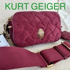 KURT GEIGER Kensington leather suede combo camera wide strap crossbody burgundy
